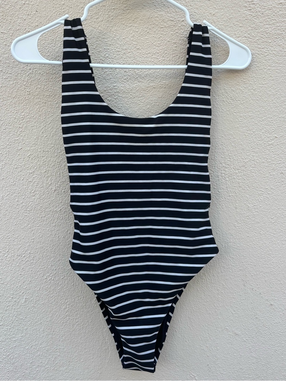 aerie Black and White Striped One-Piece Low Back Swimsuit